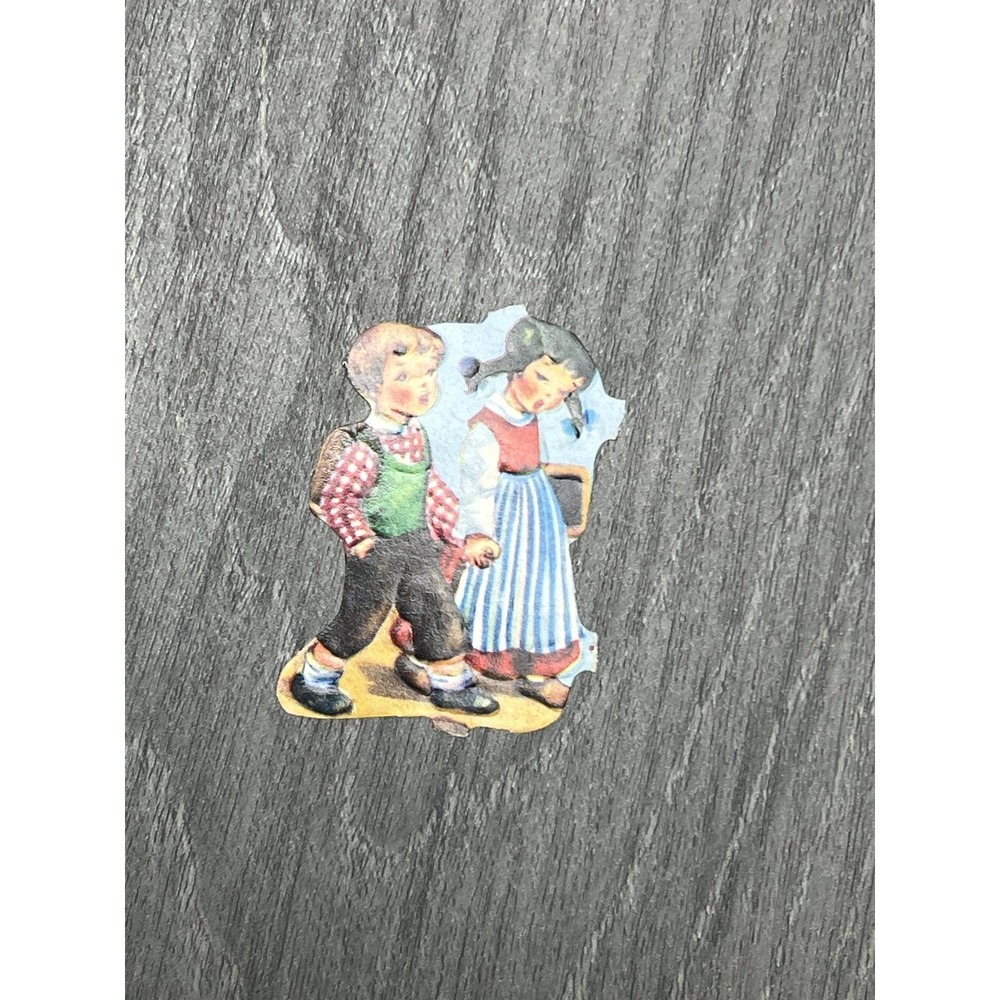 Vintage Die Cut Scrap Folk Art Children Boy Girl German Style Ephemera 2.5"